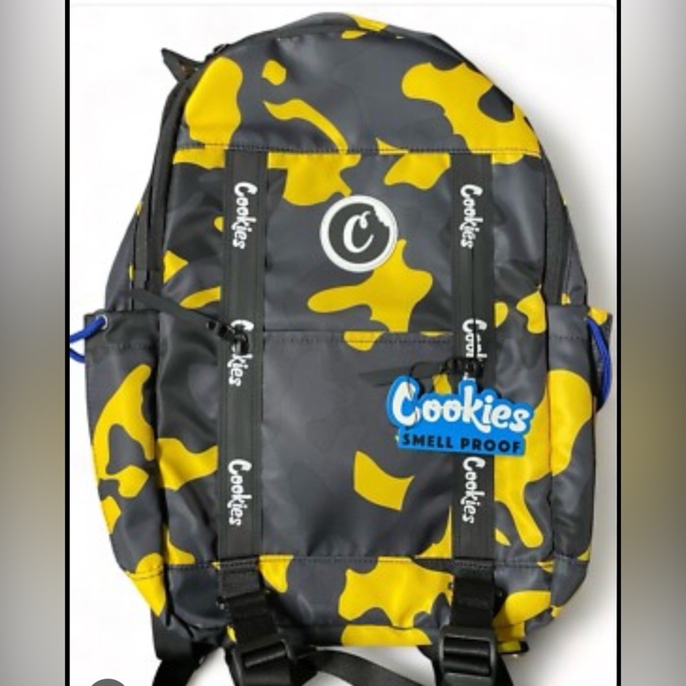 COOKIES yellow and black camo Backpack with Cookies Logo NWT
